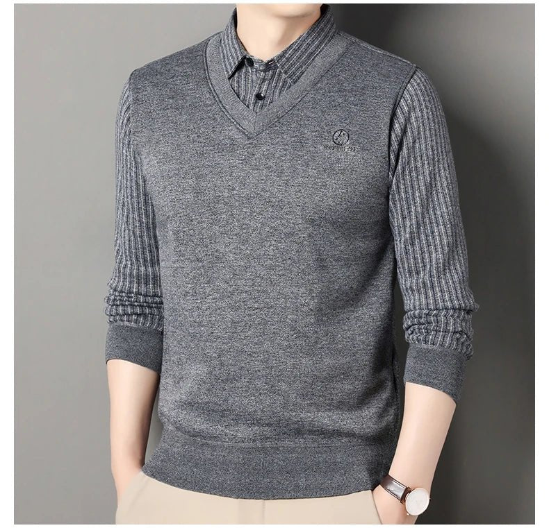 Men's Fleece Lined Sweater Polo Collar Pullover Tops Fashion Business Causal Pullovers Slim Fit Thick Winter Clothes - PratSN