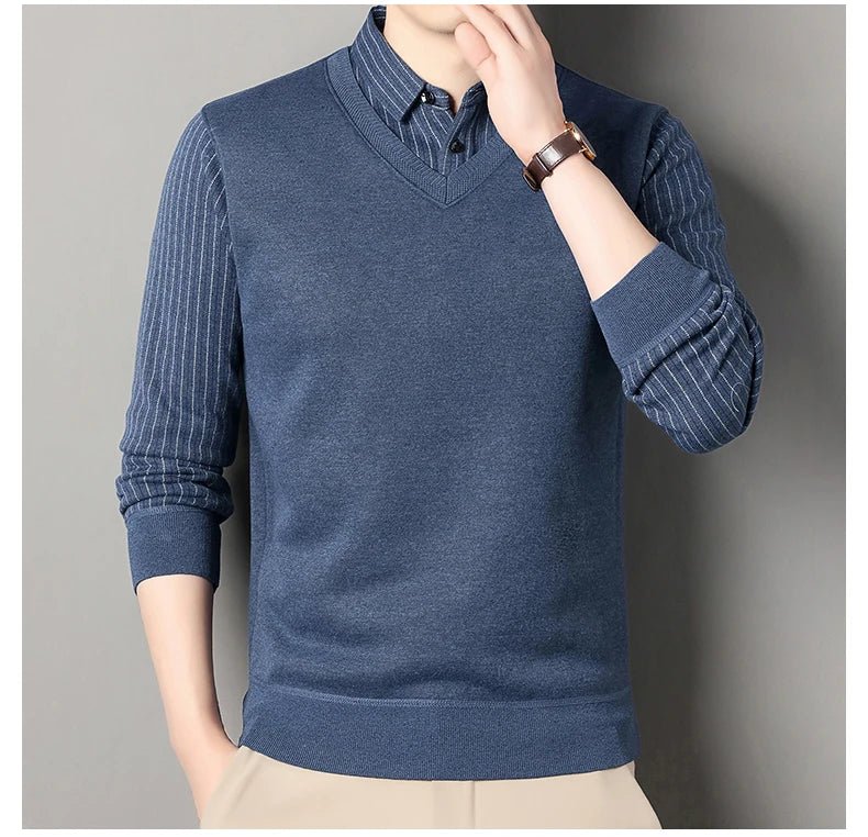 Men's Fleece Lined Sweater Polo Collar Pullover Tops Fashion Business Causal Pullovers Slim Fit Thick Winter Clothes - PratSN