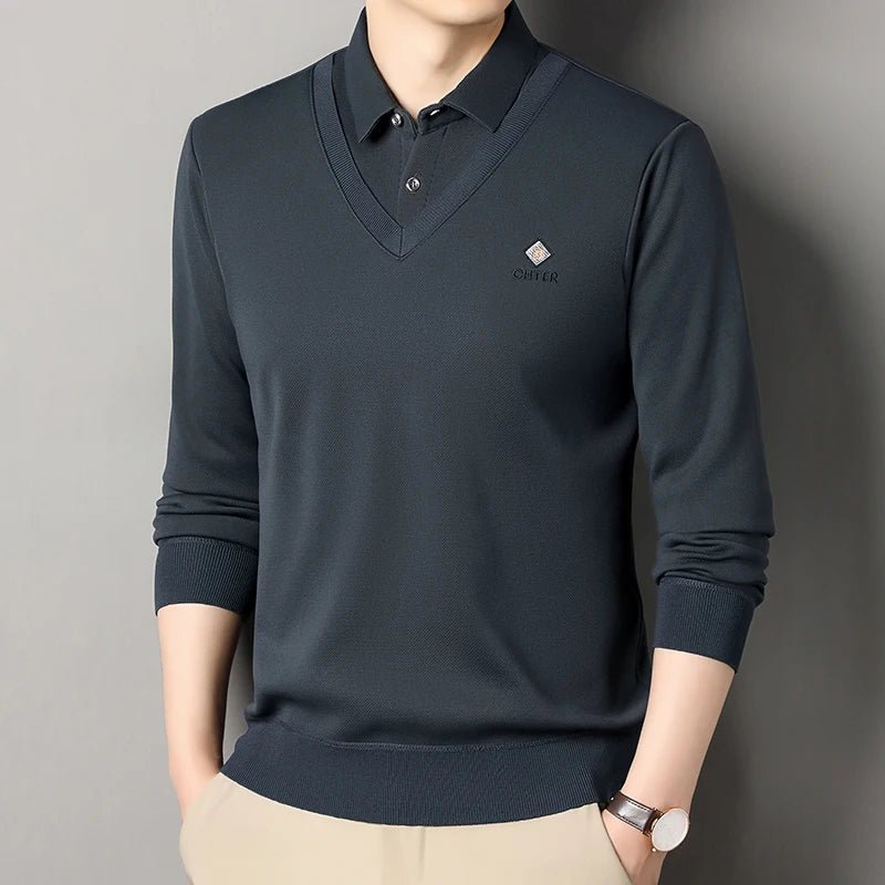 Men's Fleece Lined Sweater Polo Collar Pullover Tops Fashion Business Causal Pullovers Slim Fit Thick Winter Clothes - PratSN