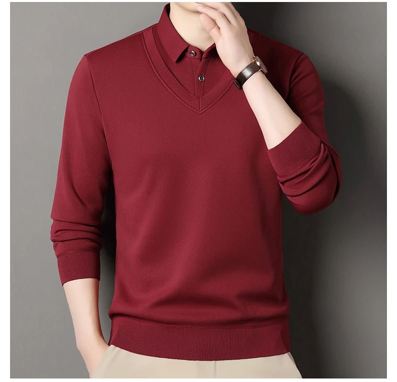 Men's Fleece Lined Sweater Polo Collar Pullover Tops Fashion Business Causal Pullovers Slim Fit Thick Winter Clothes - PratSN