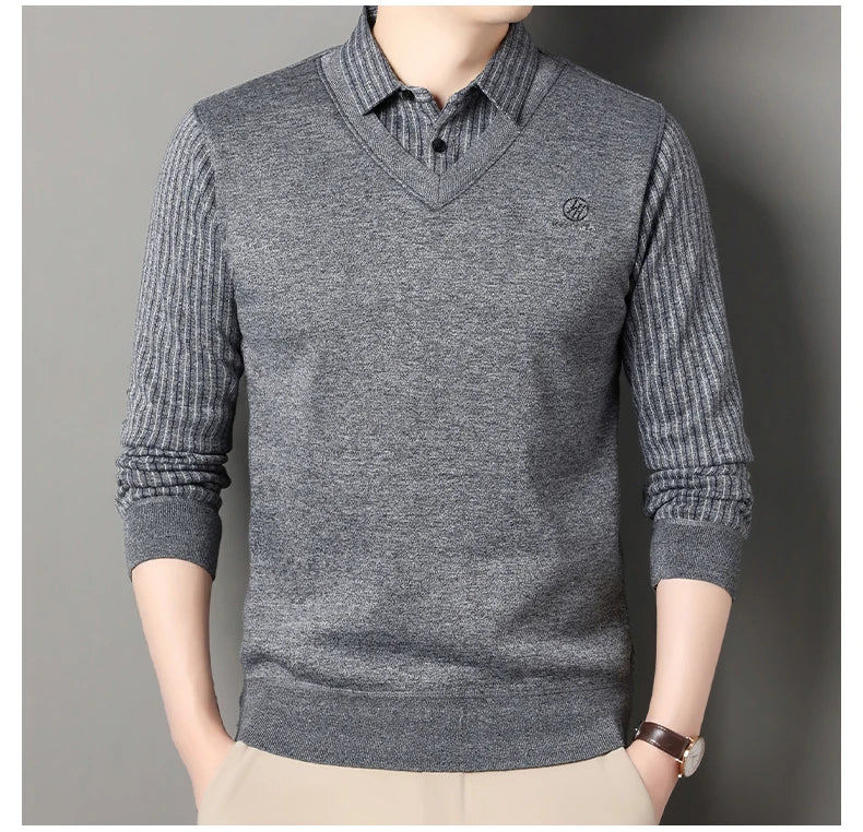 Men's Fleece Lined Sweater Polo Collar Pullover Tops Fashion Business Causal Pullovers Slim Fit Thick Winter Clothes - PratSN