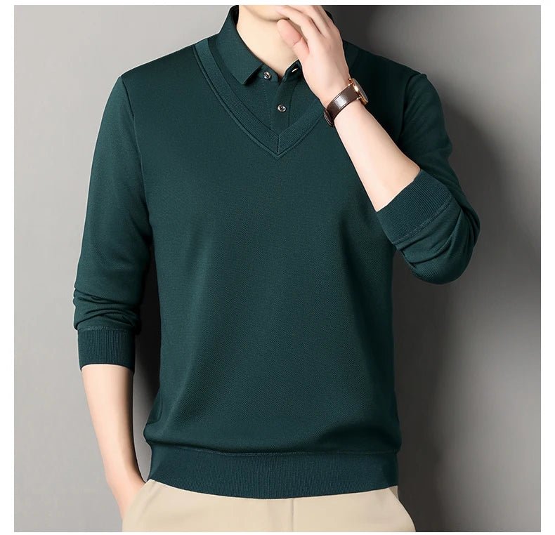 Men's Fleece Lined Sweater Polo Collar Pullover Tops Fashion Business Causal Pullovers Slim Fit Thick Winter Clothes - PratSN