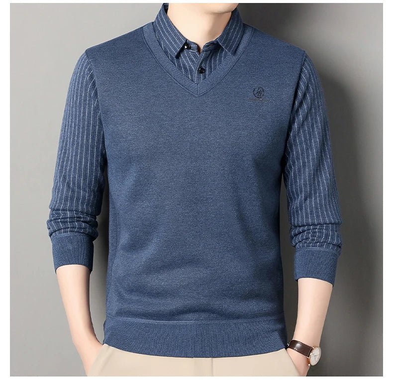 Men's Fleece Lined Sweater Polo Collar Pullover Tops Fashion Business Causal Pullovers Slim Fit Thick Winter Clothes - PratSN
