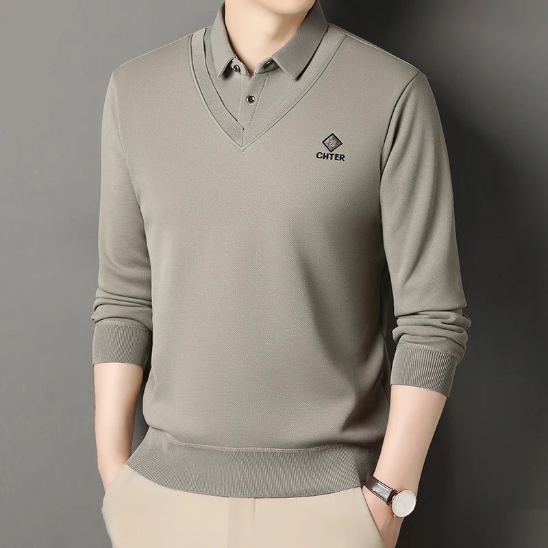 Men's Fleece Lined Sweater Polo Collar Pullover Tops Fashion Business Causal Pullovers Slim Fit Thick Winter Clothes - PratSN