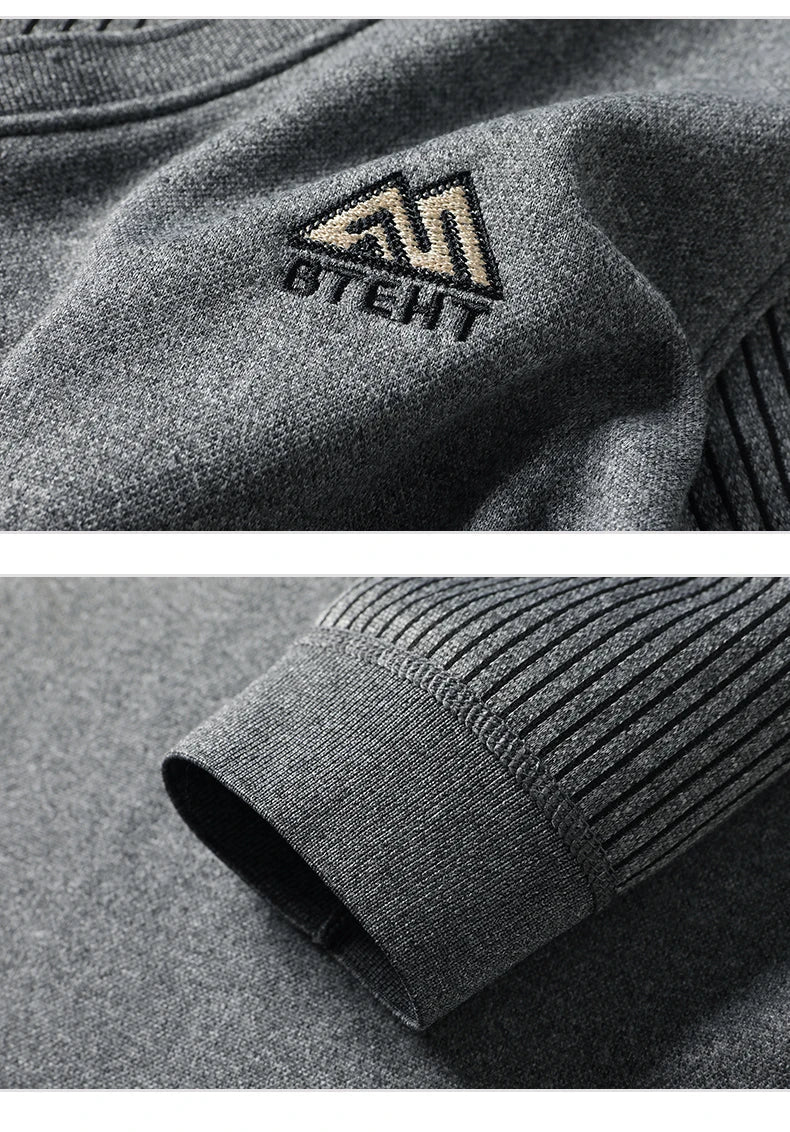 Men's Fleece Lined Sweater Polo Collar Pullover Tops Fashion Business Causal Pullovers Slim Fit Thick Winter Clothes - PratSN
