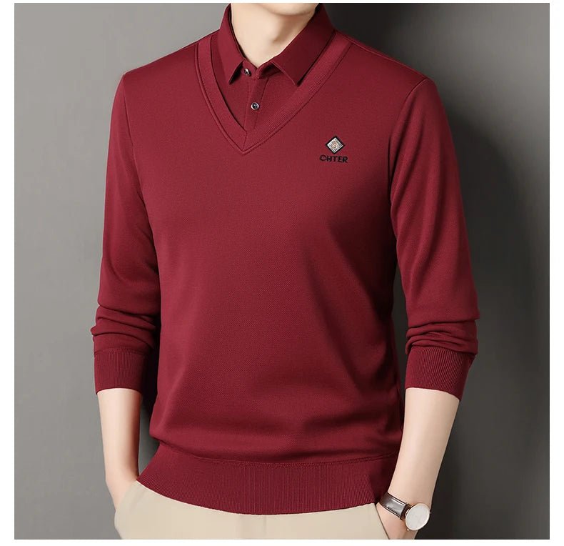 Men's Fleece Lined Sweater Polo Collar Pullover Tops Fashion Business Causal Pullovers Slim Fit Thick Winter Clothes - PratSN