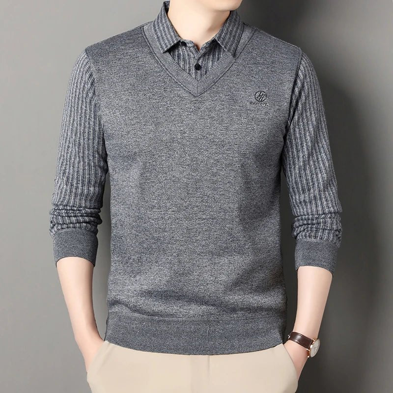 Men's Fleece Lined Sweater Polo Collar Pullover Tops Fashion Business Causal Pullovers Slim Fit Thick Winter Clothes - PratSN