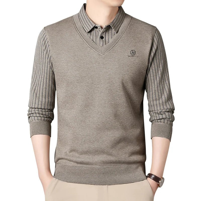 Men's Fleece Lined Sweater Polo Collar Pullover Tops Fashion Business Causal Pullovers Slim Fit Thick Winter Clothes - PratSN