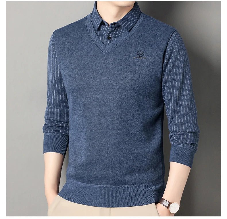 Men's Fleece Lined Sweater Polo Collar Pullover Tops Fashion Business Causal Pullovers Slim Fit Thick Winter Clothes - PratSN