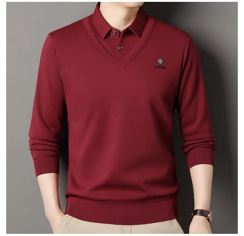 Men's Fleece Lined Sweater Polo Collar Pullover Tops Fashion Business Causal Pullovers Slim Fit Thick Winter Clothes - PratSN