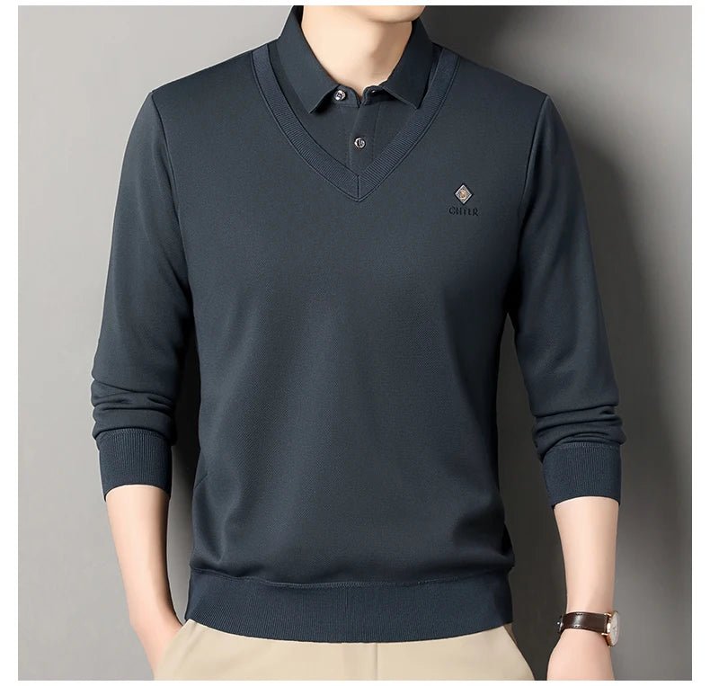 Men's Fleece Lined Sweater Polo Collar Pullover Tops Fashion Business Causal Pullovers Slim Fit Thick Winter Clothes - PratSN