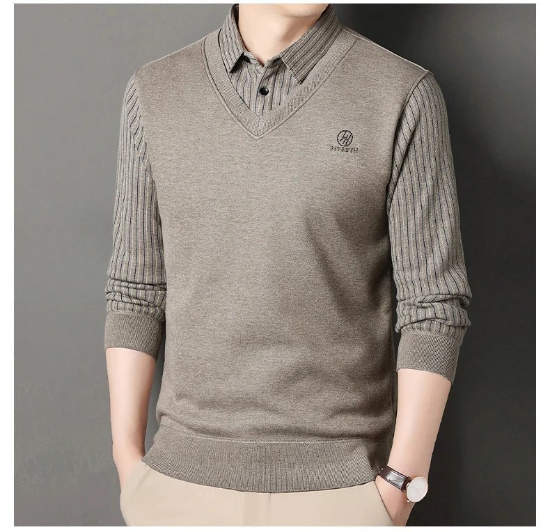 Men's Fleece Lined Sweater Polo Collar Pullover Tops Fashion Business Causal Pullovers Slim Fit Thick Winter Clothes - PratSN