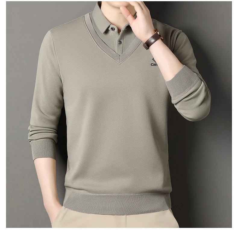 Men's Fleece Lined Sweater Polo Collar Pullover Tops Fashion Business Causal Pullovers Slim Fit Thick Winter Clothes - PratSN