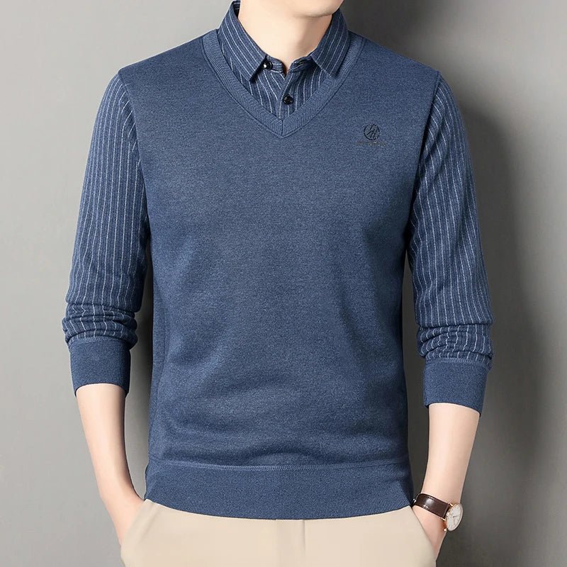 Men's Fleece Lined Sweater Polo Collar Pullover Tops Fashion Business Causal Pullovers Slim Fit Thick Winter Clothes - PratSN