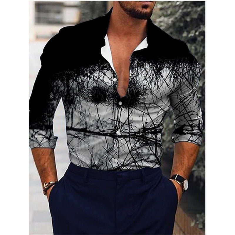 Men's Gradient 3D Printed Long - sleeved Shirt - PratSN