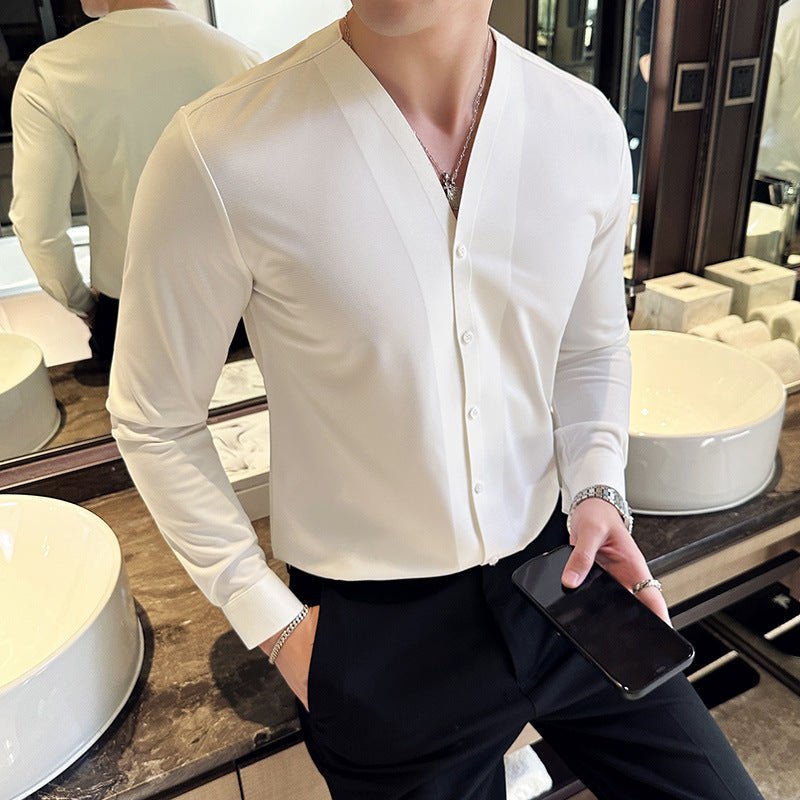 Men's High Texture Waffle V - neck Long Sleeve Shirt - PratSN