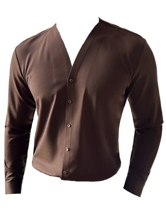 Men's High Texture Waffle V - neck Long Sleeve Shirt - PratSN