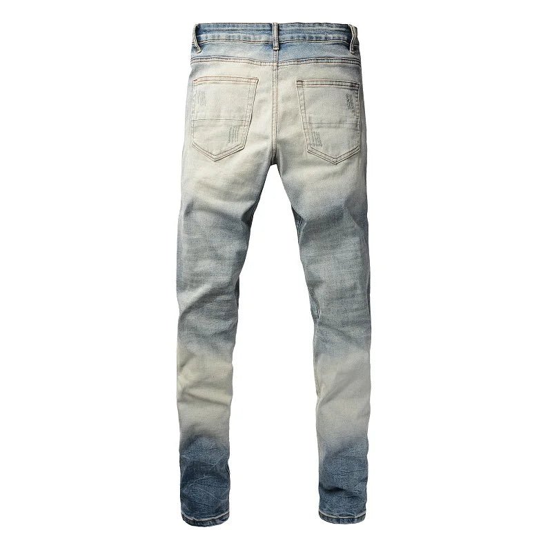 Men's Hip Hop Patchwork Printed Skinny Jeans Wholesale Dropshipping Ripped Slim Fit Streetwear Trousers for Autumn/Winter - PratSN