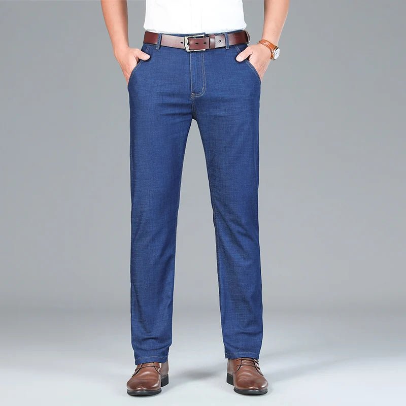 Men's Ice Silk Jeans Summer New Lyocell Thin Business Casual Denim Pants Classic All Match Slim Fit Straight Elastic Jean Male - PratSN