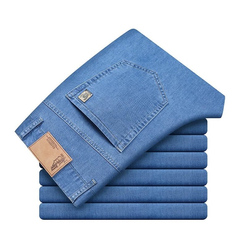 Men's Ice Silk Jeans Summer New Lyocell Thin Business Casual Denim Pants Classic All Match Slim Fit Straight Elastic Jean Male - PratSN