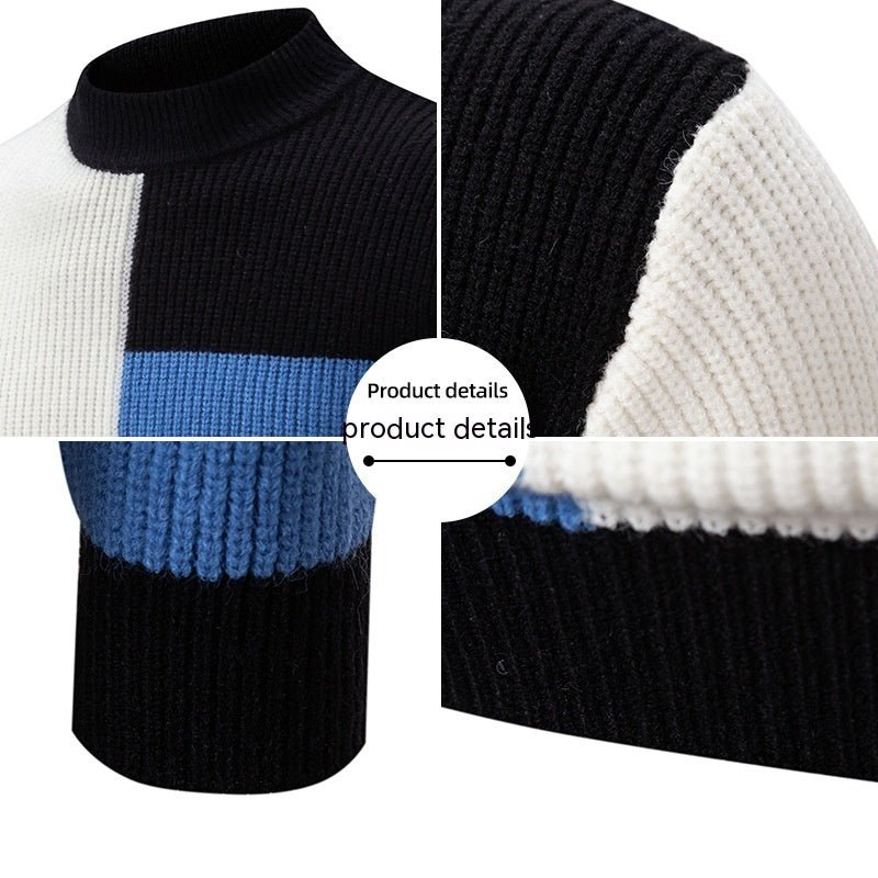 Men's Knitwear Sweater Color Stitching Stand - collar - PratSN