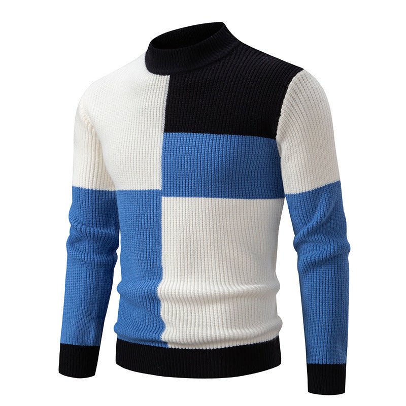 Men's Knitwear Sweater Color Stitching Stand - collar - PratSN