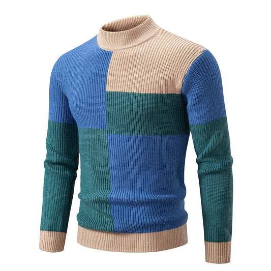 Men's Knitwear Sweater Color Stitching Stand - collar - PratSN