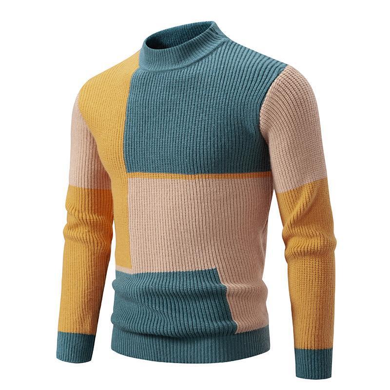 Men's Knitwear Sweater Color Stitching Stand - collar - PratSN