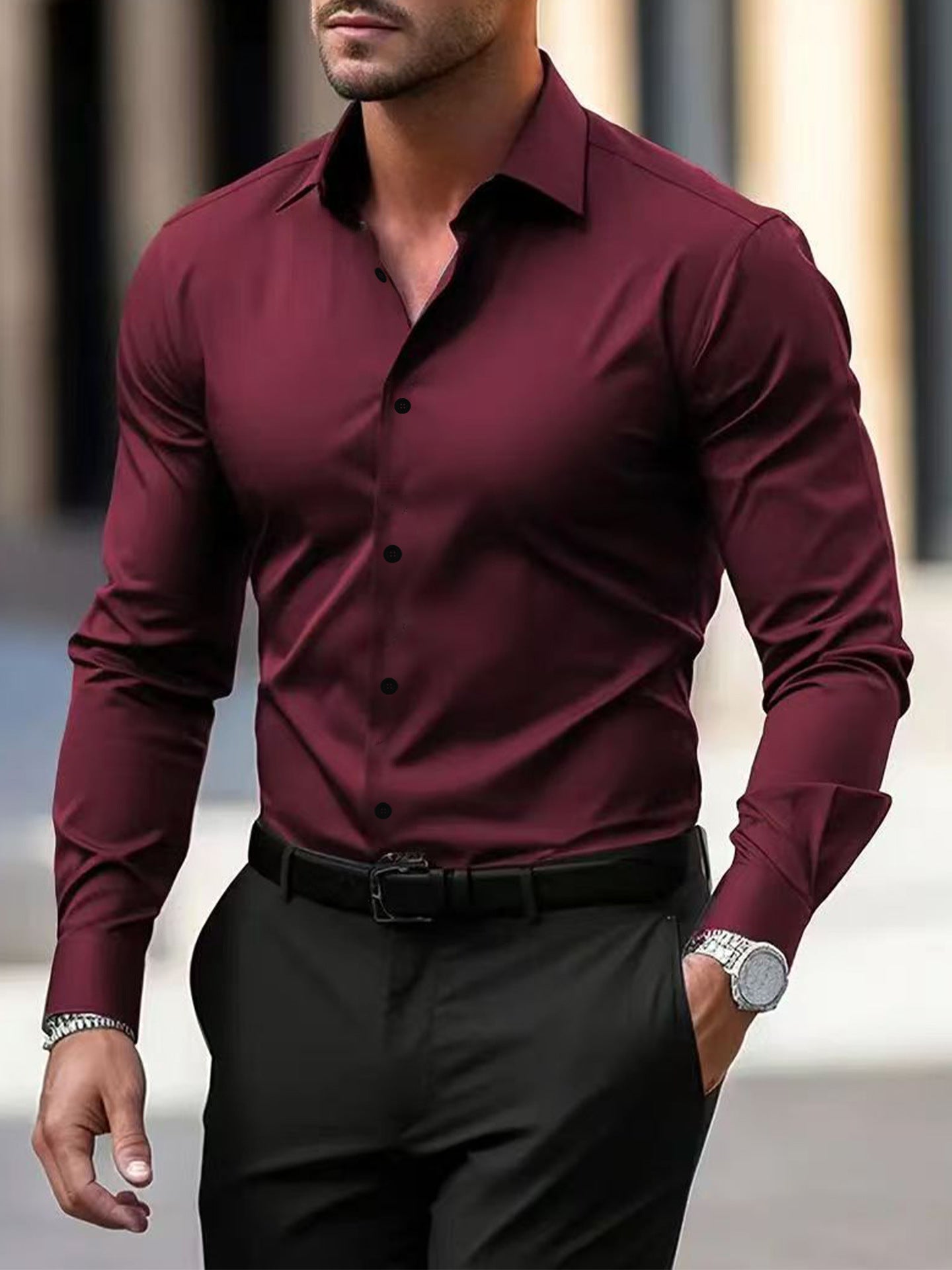 Men's Long Sleeve Business Formal Wear Slim Fit Shirt - PratSN
