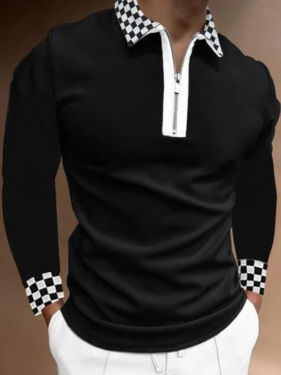 Men's Long Sleeve Lapel Striped Slim Polo Shirt - PratSN