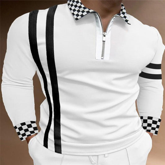 Men's Long Sleeve Lapel Striped Slim Polo Shirt - PratSN
