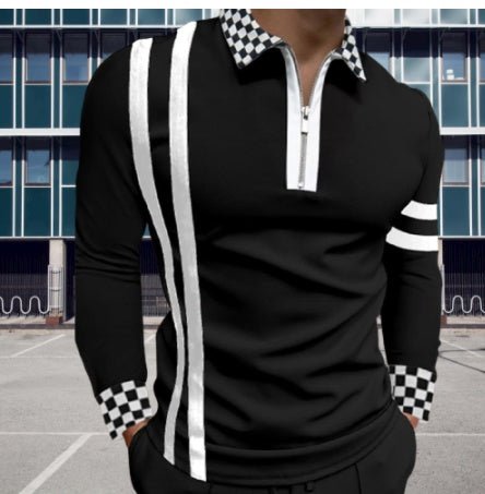 Men's Long Sleeve Lapel Striped Slim Polo Shirt - PratSN