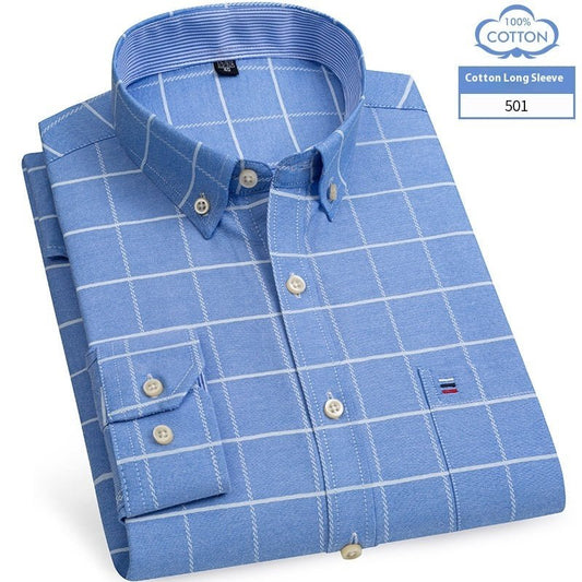 Men's Long - sleeved Cotton Shirt Business Casual Slim - fitting Shirt - PratSN