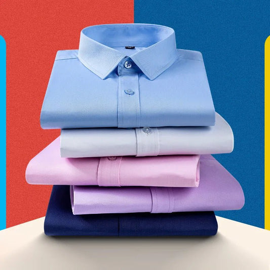 Men's long - sleeved shirt tooling Business casual no - iron top plain high - quality spring and summer slim comfortable fashion - PratSN