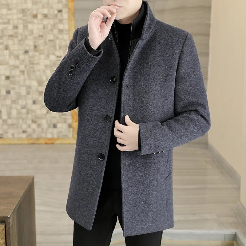 Men's Long Wool Coat High Quality Trendy Fashion Handsome Solid Color Wool Trench Coat with Removable Thickened down Inner Liner - PratSN