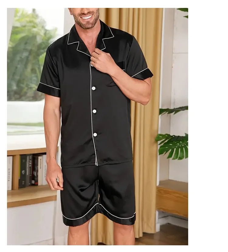 Men's Pajama Set Summer Satin Casual Homeware Suit Breathable Thin Short - sleeved Shorts - PratSN