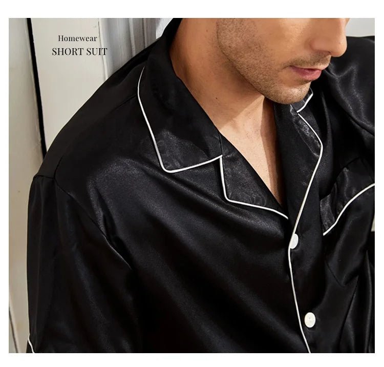 Men's Pajama Set Summer Satin Casual Homeware Suit Breathable Thin Short - sleeved Shorts - PratSN