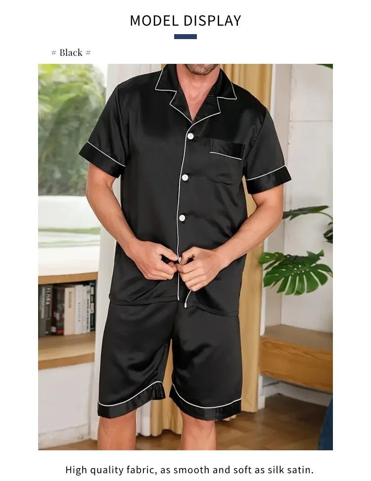 Men's Pajama Set Summer Satin Casual Homeware Suit Breathable Thin Short - sleeved Shorts - PratSN
