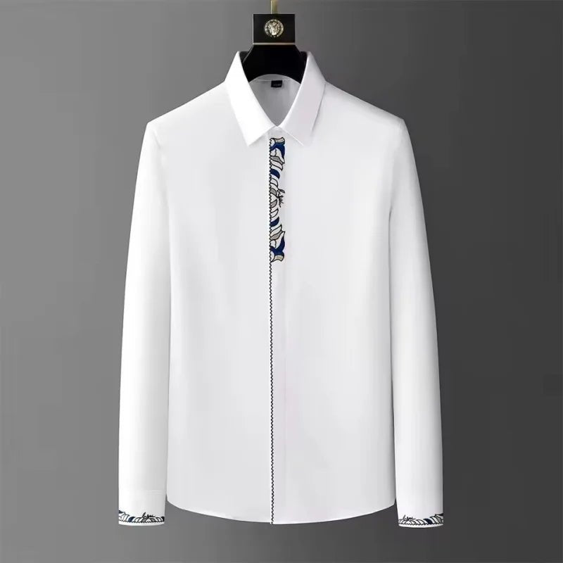 Men's Patterned Printed Shirt Men's Casual Business Formal Shirt, Vintage Piece Social Party Dress Shirt Top Abbigliamento Uomo - PratSN