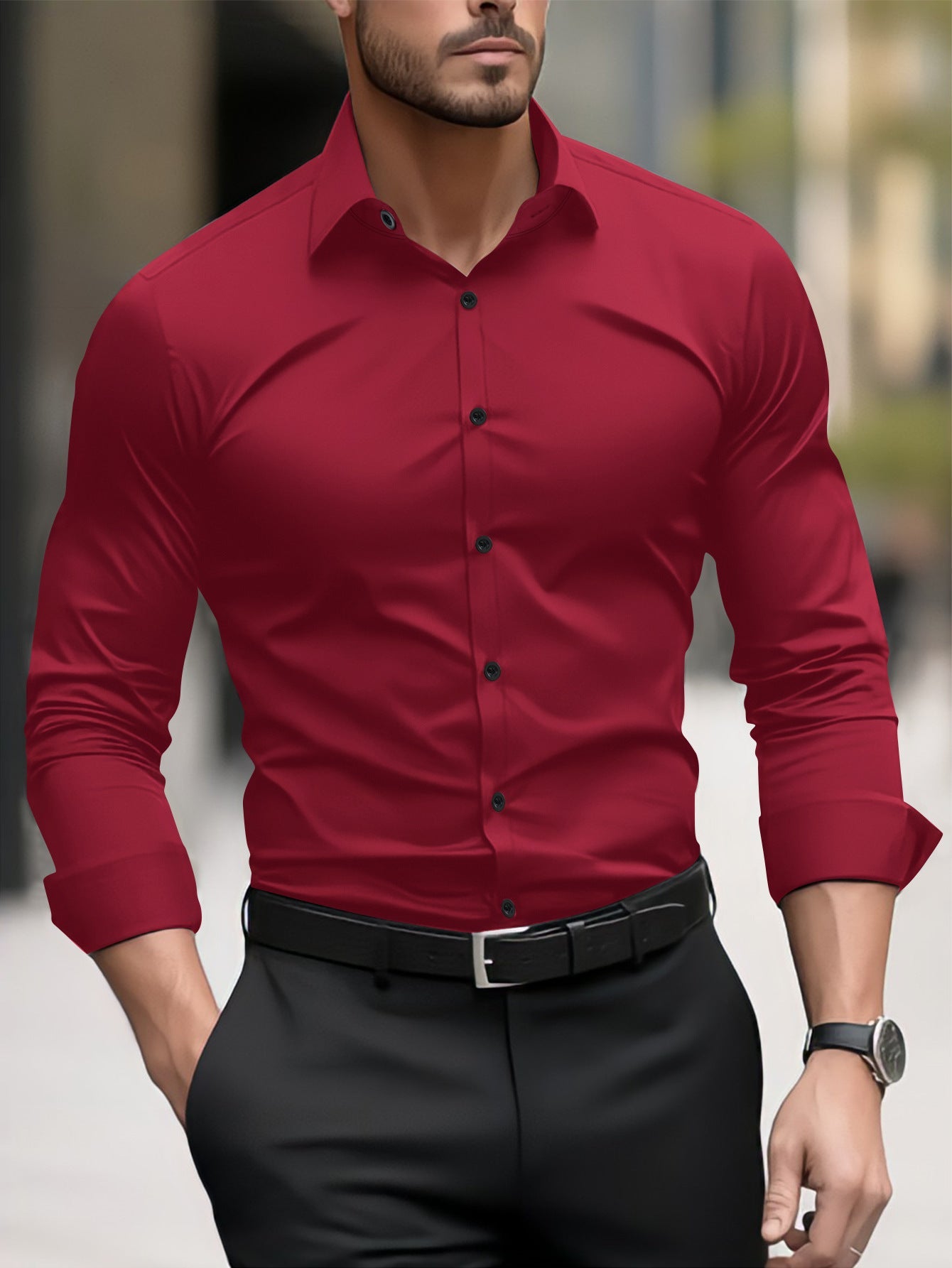 Men's Pigment Business Casual Long Sleeve Shirt - PratSN