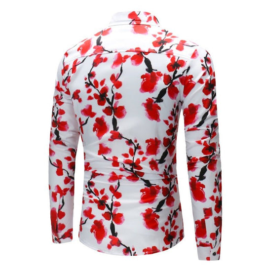 Men's Plum Blossom Shirt Unique Print Floral Shirt Slim Casual Soft Comfort Long Sleeve Shirt - PratSN