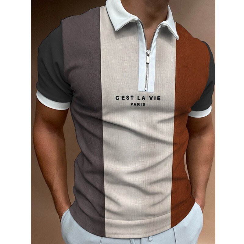 Men's POLO Shirt Striped Printed Short Sleeve T-Shirt Lapel Shirt - PratSN