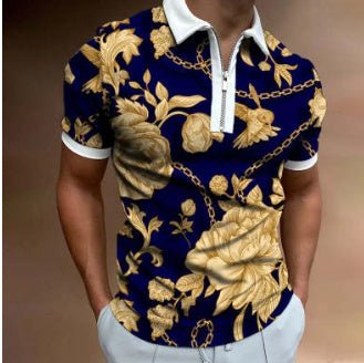 Men's POLO Shirt Striped Printed Short Sleeve T-Shirt Lapel Shirt - PratSN
