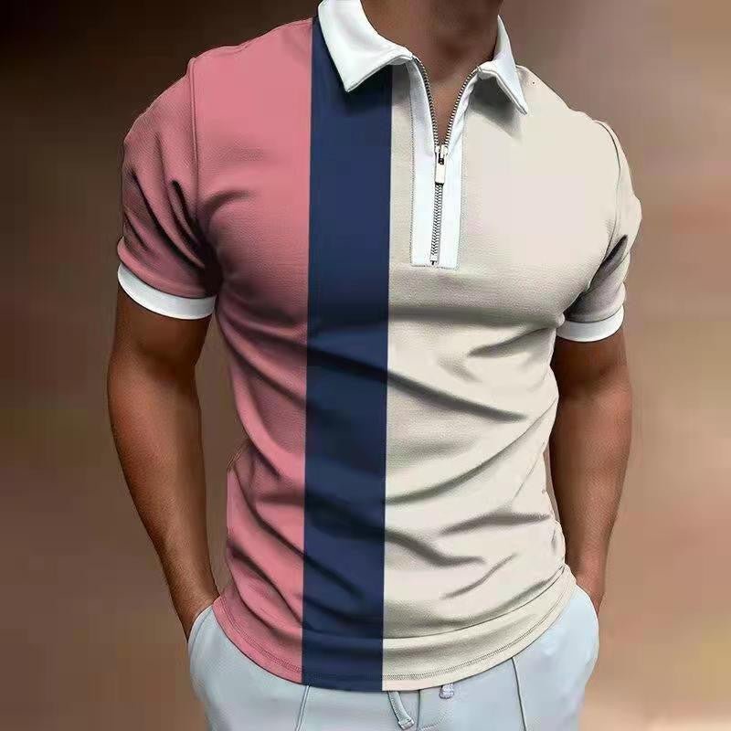 Men's POLO Shirt Striped Printed Short Sleeve T-Shirt Lapel Shirt - PratSN