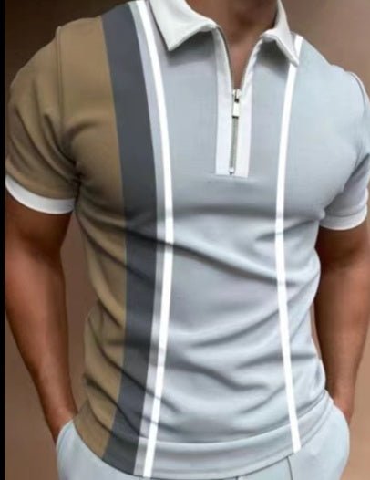 Men's POLO Shirt Striped Printed Short Sleeve T-Shirt Lapel Shirt - PratSN