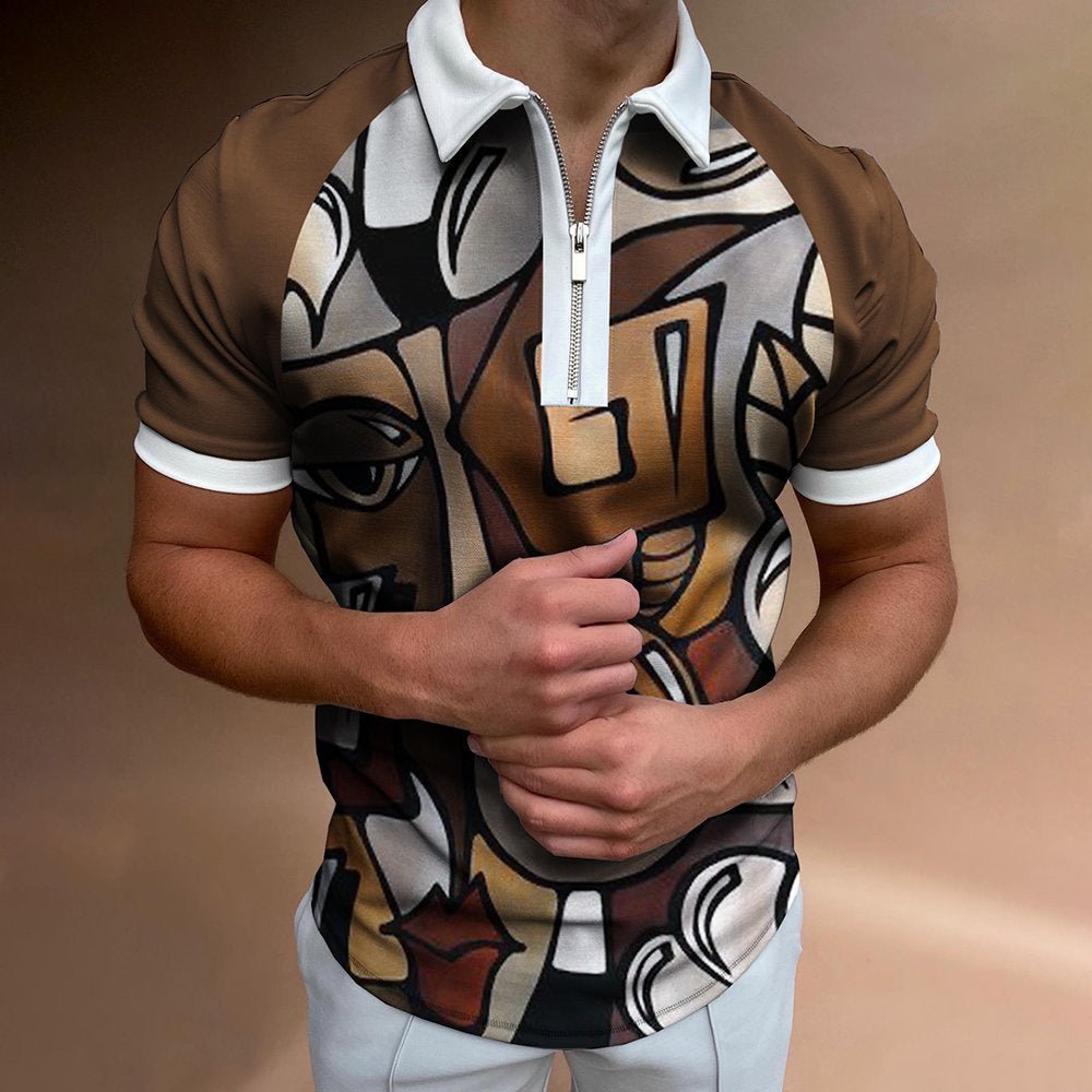 Men's POLO Shirt Striped Printed Short Sleeve T-Shirt Lapel Shirt - PratSN