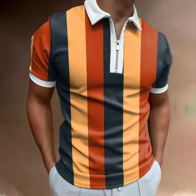 Men's POLO Shirt Striped Printed Short Sleeve T-Shirt Lapel Shirt - PratSN