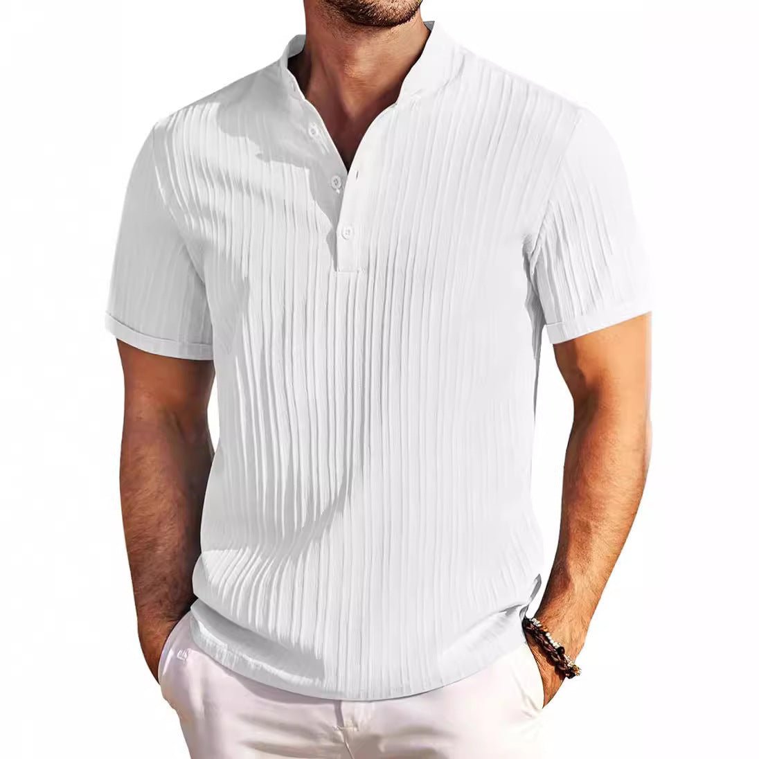 Men's Polo Shirt Summer Stand Collar Buttons Short Sleeve T-shirt - PratSN