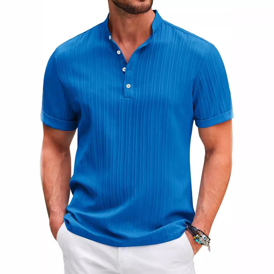 Men's Polo Shirt Summer Stand Collar Buttons Short Sleeve T-shirt - PratSN