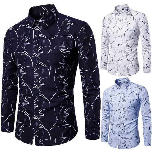Men's Printed Long - sleeved Slim Casual Shirt - PratSN